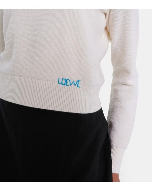 Loewe White Logo Embroidered Wool Sweater