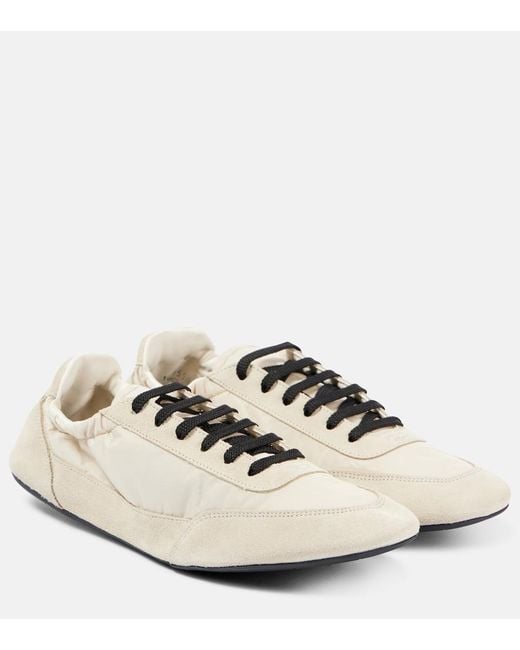 Prada White Collapse Re-Nylon Suede-Trimmed Sneakers