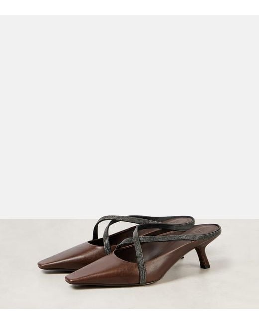Brunello Cucinelli Brown Monili Leather Mules