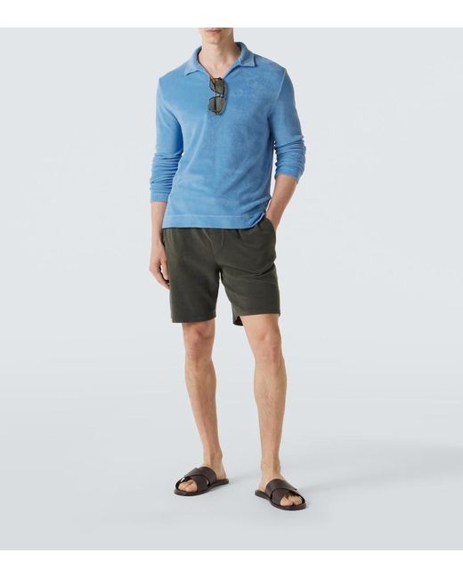 Fedeli Blue Cotton Terry Polo Shirt for men