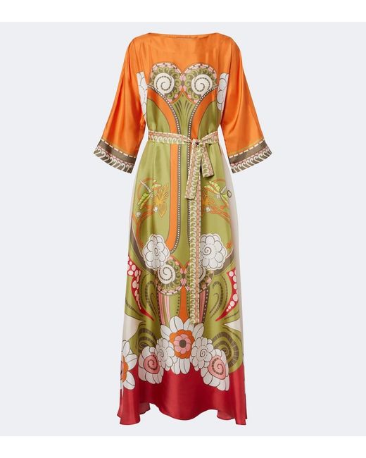 LaDoubleJ Orange Muumuu Printed Silk Twill Maxi Dress
