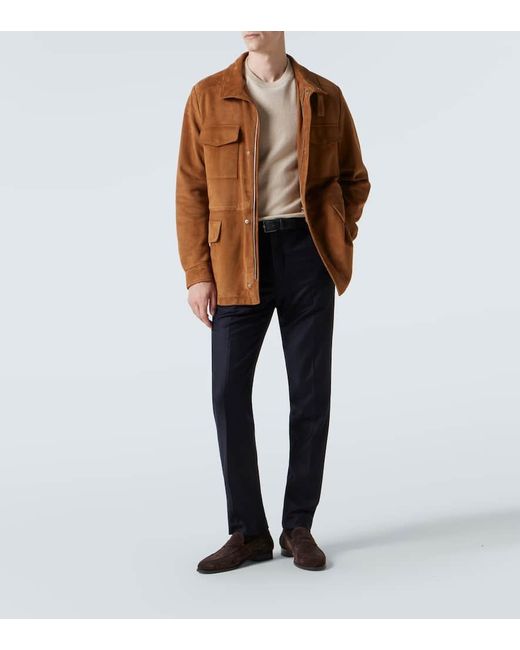 Loro Piana Blue Carlo Wool And Cashmere Straight Pants for men