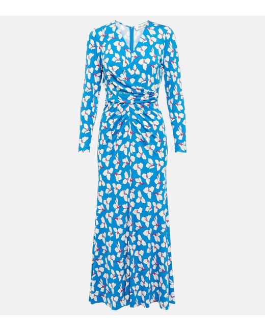Diane von Furstenberg Blue Eloise Printed Maxi Wrap Dress
