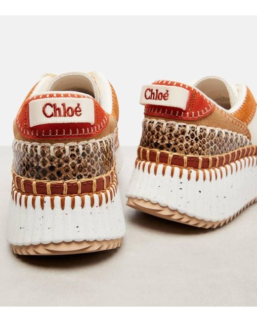 Chloé Multicolor Nama Suede-Trimmed Leather Sneakers
