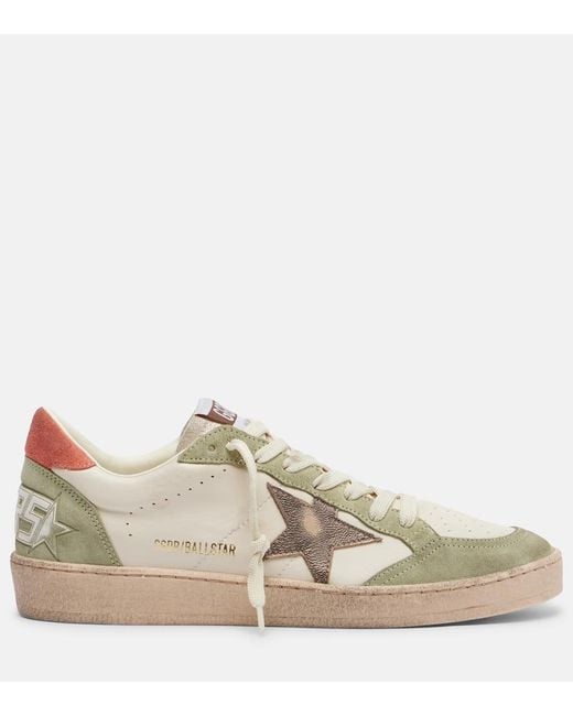 Golden Goose Deluxe Brand Metallic Ball Star Suede-Trimmed Leather Sneakers