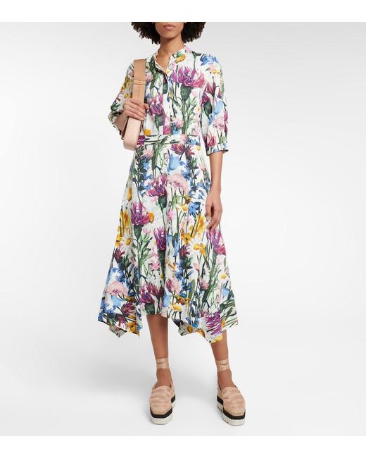 Stella McCartney Blue Floral Satin Midi Dress