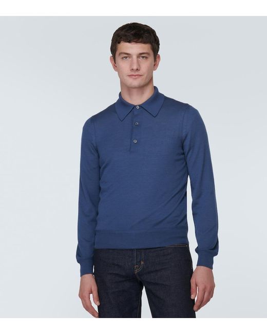 Tom Ford Blue Cashmere And Silk Polo Sweater for men