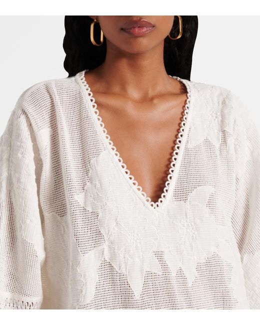 Farm Rio White Embroidered Cotton-Blend Minidress