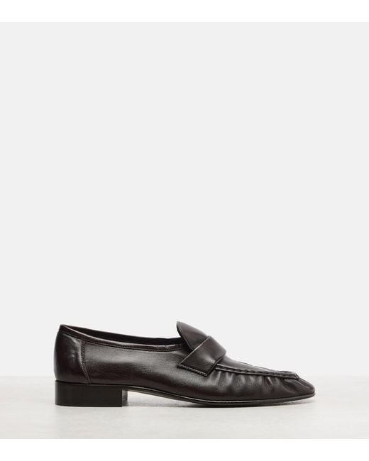 The Row Black Soft Leather Penny Loafers