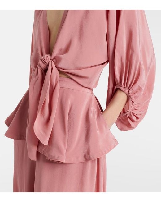 Adriana Degreas Pink Solid Front Gathered Crop Top