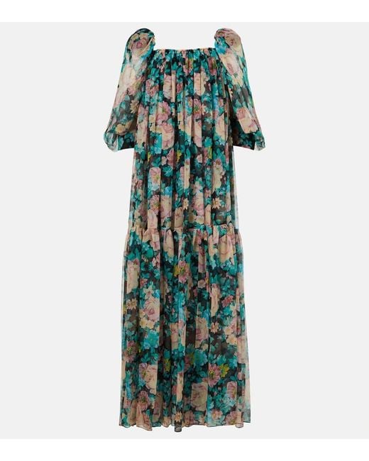 Chloé Green Floral Silk Muslin Maxi Dress