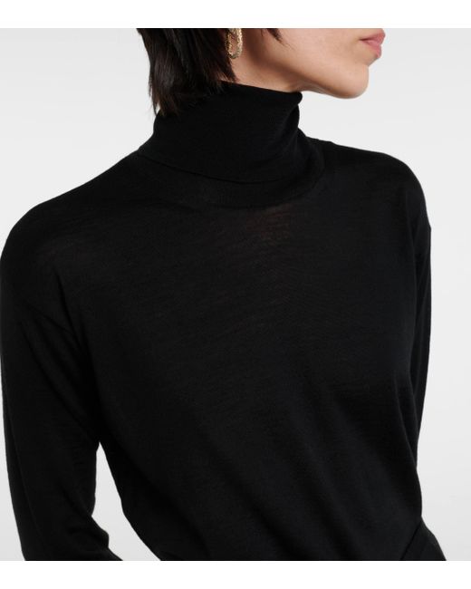 Valentino Black Belted Virgin Wool Turtleneck Sweater