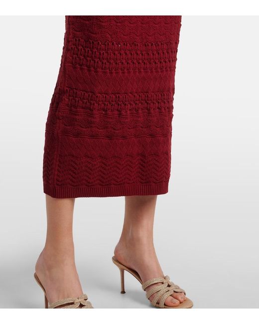 Falda Midi De Punto Con Aberturas Elie Saab de color Red