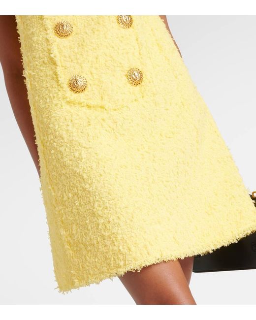 Vestido corto de tweed Balmain de color Yellow