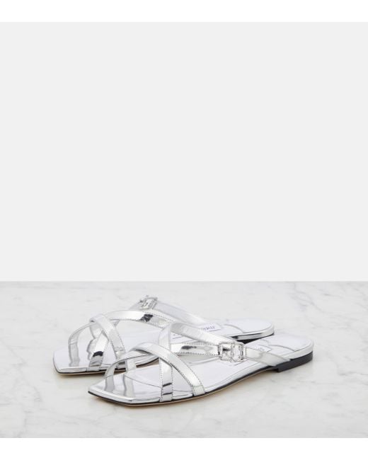 Jimmy Choo White Jess Metallic Leather Sandals