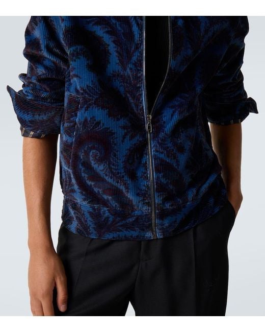 Etro Blue Printed Cotton Velvet Jacket for men