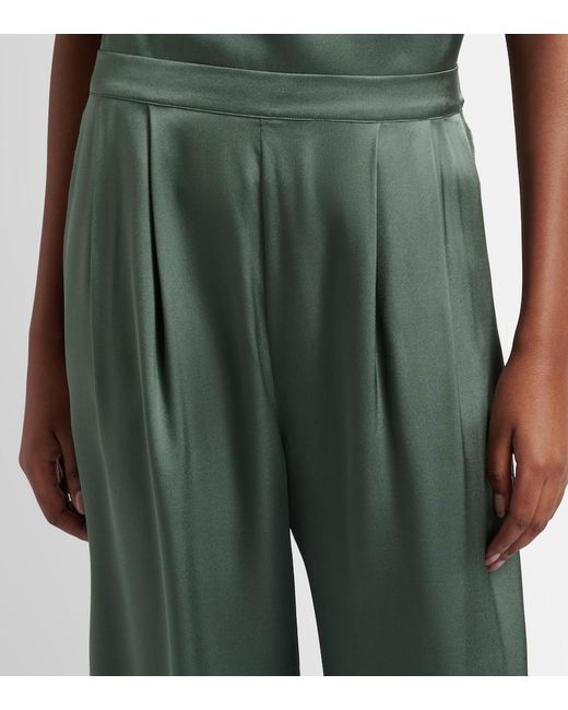 Asceno Green Isola Pleated Silk Twill Wide-Leg Pants
