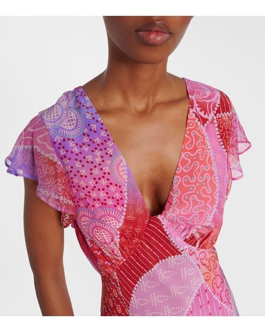 Vestido Largo Meena De Seda Estampado Rixo de color Pink