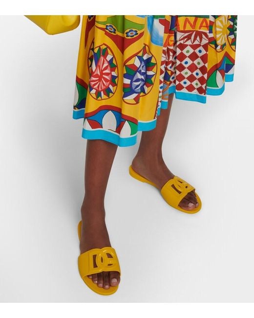 Dolce & Gabbana Yellow Bianca Slide Sandals With Dg Logo
