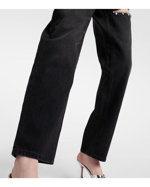 Area Black Hoch Sitzende Jeans Mit Geradem Bein, Cut-outs Und Kristallen