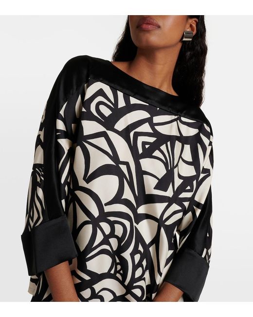 Max Mara Black Quaglia Printed Silk Satin Top