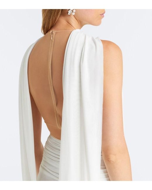David Koma White Asymmetric Draped Embellished Minidress