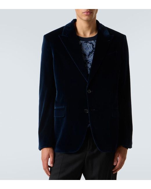 Etro Blue Cotton Velvet Blazer for men