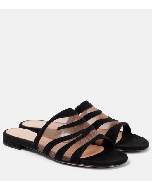 Gianvito Rossi Black Suede And Mesh Slides