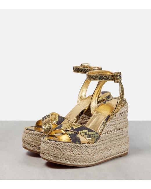 Christian Louboutin Metallic Mariza Snake-Print Leather Espadrille Wedges