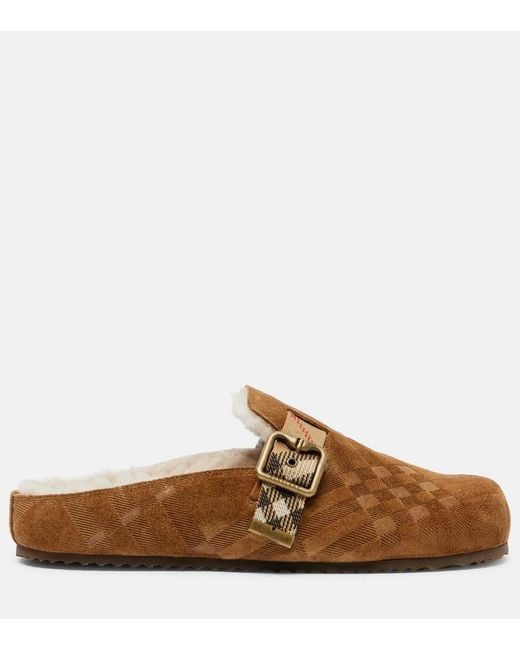 Burberry Brown Urchin Shearling-Lined Suede Clogs
