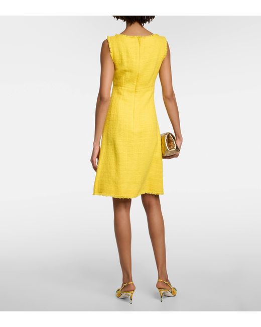 Dolce & Gabbana Yellow Logo Cotton-blend Tweed Midi Dress