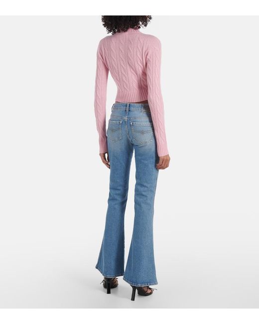 Blumarine Pink Logo Cropped Wool And Cashmere Sweater
