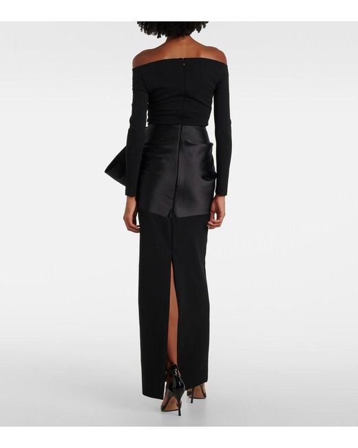 Solace London Black Kori Off-Shoulder Bow-Detail Gown