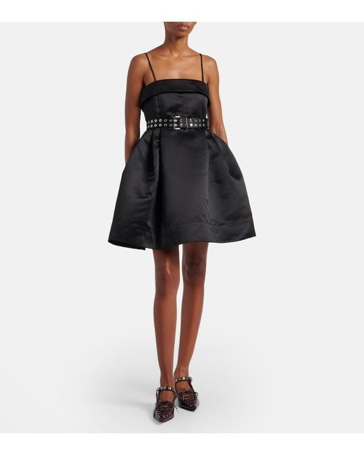Ganni Black Belted Satin Minidress