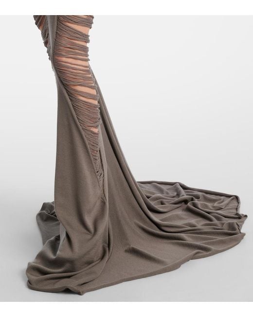 Rick Owens Black Distressed Wool Maxi Dress