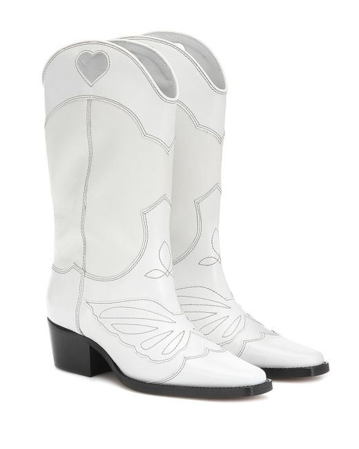 Ganni White Exclusive To Mytheresa – Leather Cowboy Boots