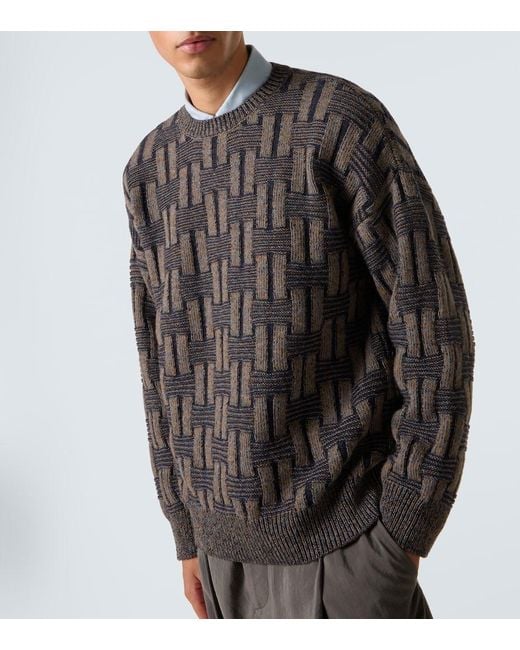 Giorgio Armani Gray Basketweave-Knit Camel Hair Sweater for men