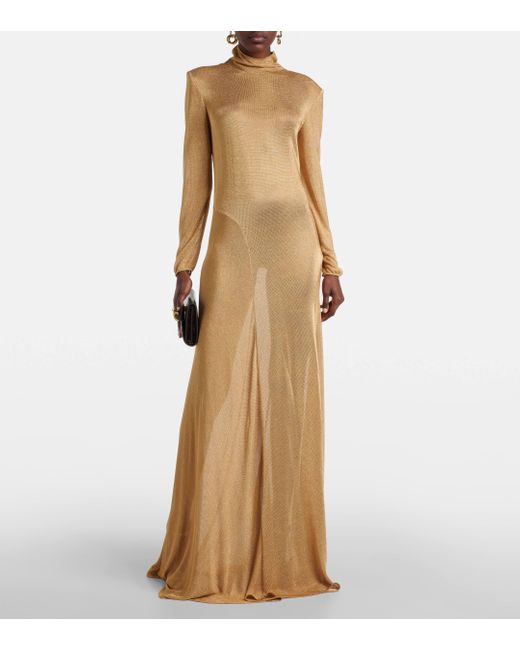 Tom Ford Natural Turtleneck Jersey Gown