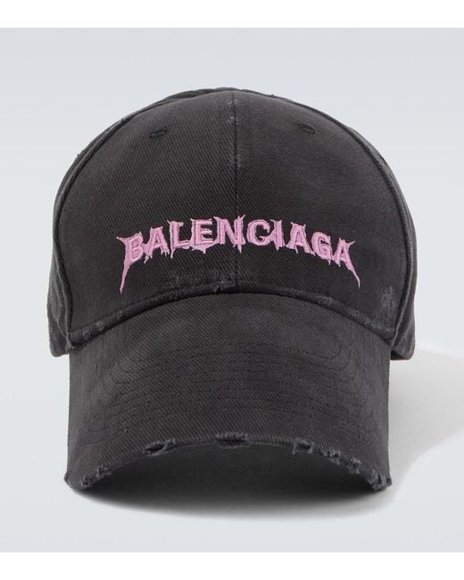 Balenciaga Black Logo Distressed Cotton Baseball Cap for men