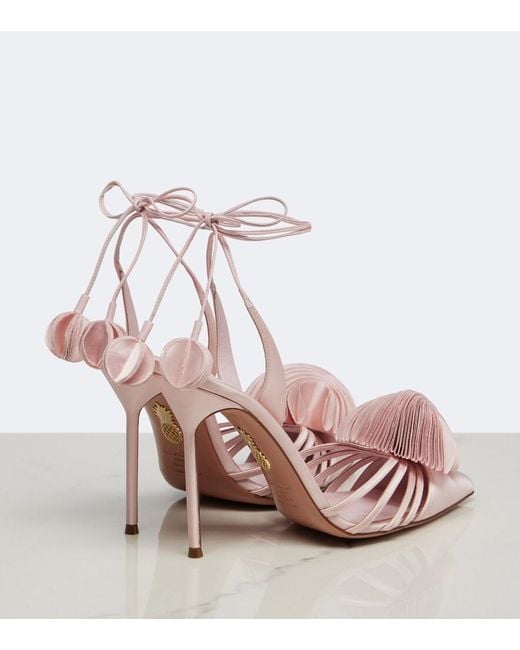 Aquazzura Pink Wild Bloom Satin Slingback Pumps