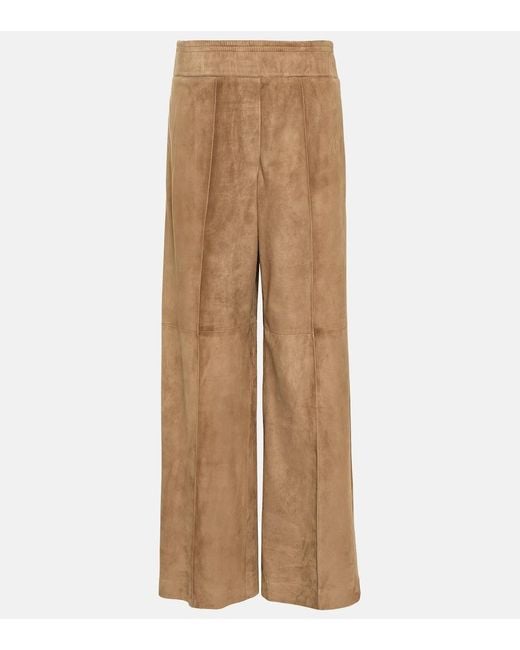 Brunello Cucinelli Natural Wide-Leg Suede Pants