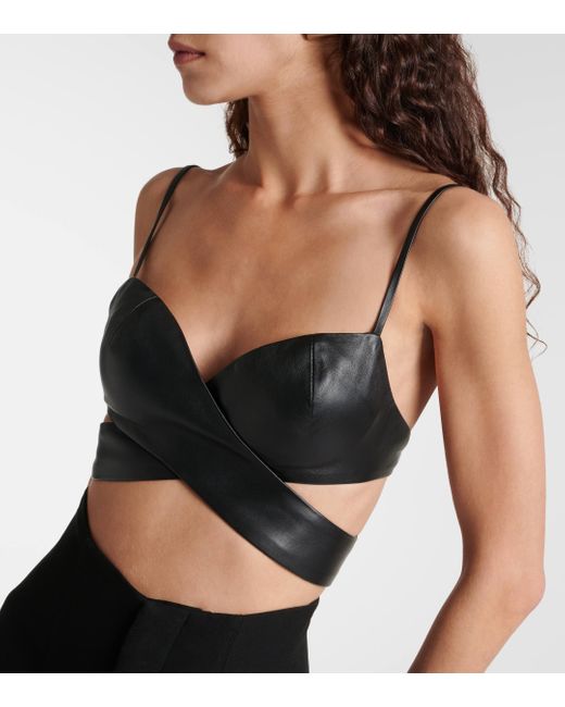 Monot Black Leather Crop Top