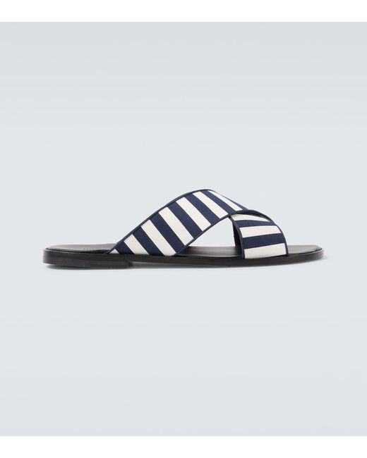 Manolo Blahnik Blue Otawi Striped Canvas Slides for men