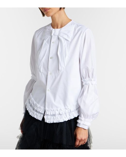 Noir Kei Ninomiya White Bow-Detail Ruffled Cotton Poplin Shirt