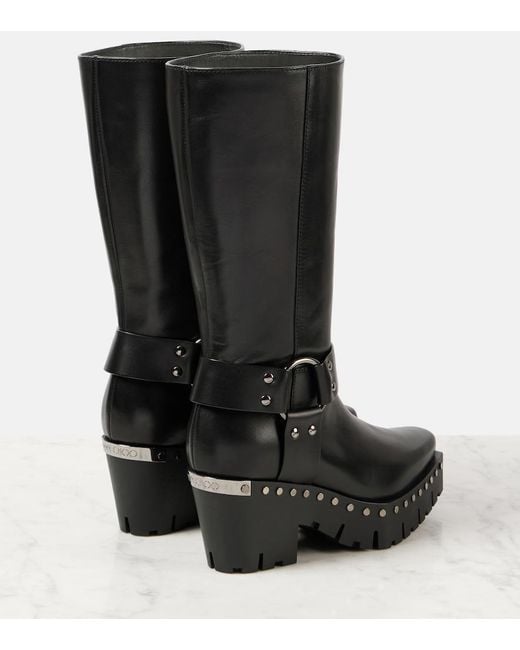 Jimmy Choo Black Quinn 75 Studded Leather Biker Boots