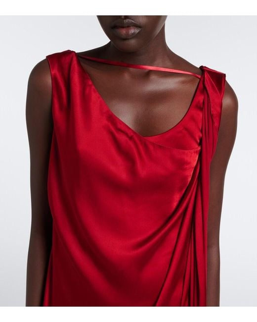 Maison Margiela Red Draped Satin Maxi Dress