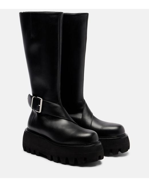 McQueen Black Sofa Buckle Leather Knee-High Boots