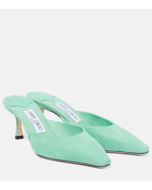 Jimmy Choo Green Vivi 65 Suede Mules