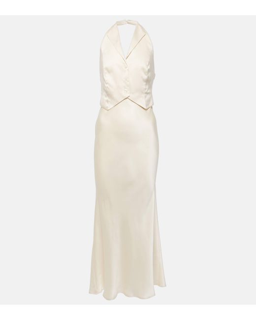 Rixo White Bridal Estella Open-back Silk Midi Dress