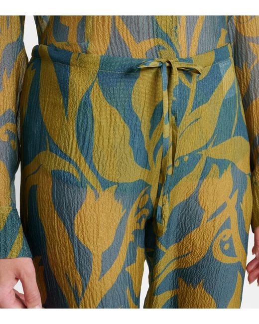 Dries Van Noten Green Pachas Printed Silk Straight Pants